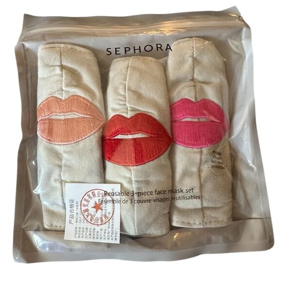 Sephora grey reusable 3 piece Lip Embroidered Face Masks. - Picture 2 of 3